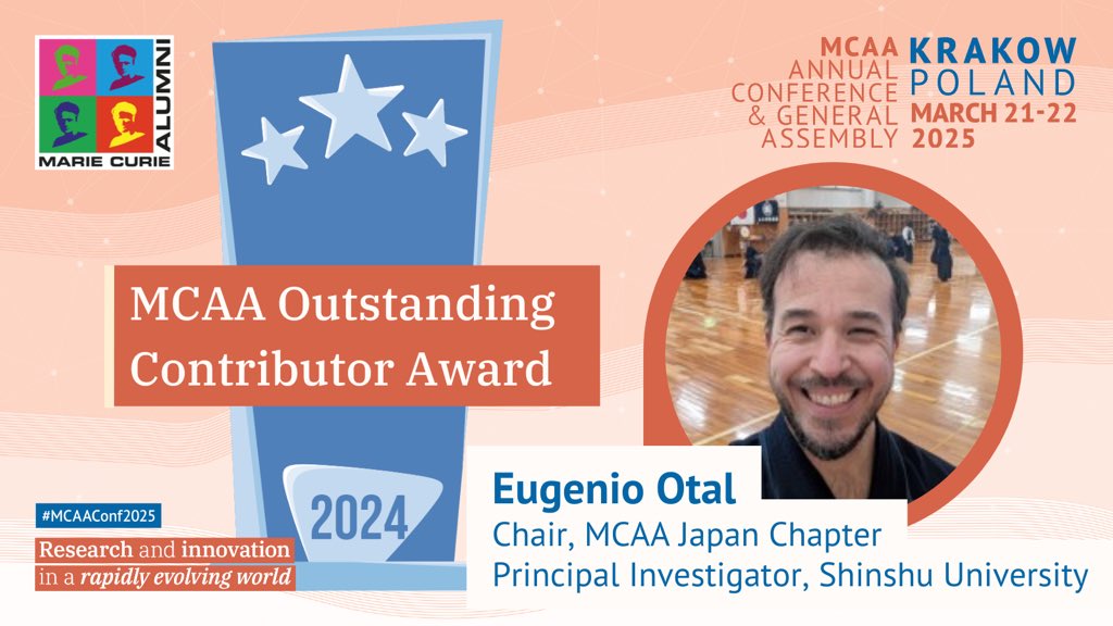 <a href="/sergioman90/">Sergio Manrique</a> <a href="/EnvAshwani/">Ashwani Kumar Tiwari</a> <a href="/nokia/">Nokia</a> <a href="/ISGLOBALorg/">ISGlobal</a> The MCAA Outstanding Contributor Award 2024, for a member who has significantly contributed to the Marie Curie community &amp; particularly the MCAA, goes to…

<a href="/Eugenio_Otal/">Eugenio Otal</a> (<a href="/MCAA_JPchapter/">MCAA_JapanChapter</a> &amp; <a href="/ShinshuUni/">Shinshu University</a>)! 🏆

#MCAAConf2025