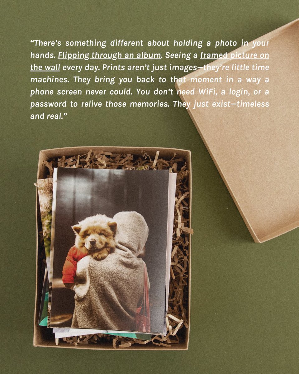 Your phone will fail you. Prints won’t.

Photos buried in your camera roll aren’t memories—you barely see them. Printed photos last. They’re real.

Read more on why printing your photos matters: l8r.it/fBxz

#PrintYourPhotos #HoldYourMemories