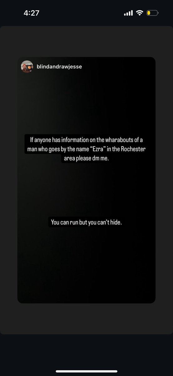 blindandraw's tweet photo. @blindandrawryan @blindjesse IF YOU LIVE IN THE ROCHESTER AREA AND KNOW EZRA, CONTACT US IMMEDIATELY https://t.co/3MOtRcLENe