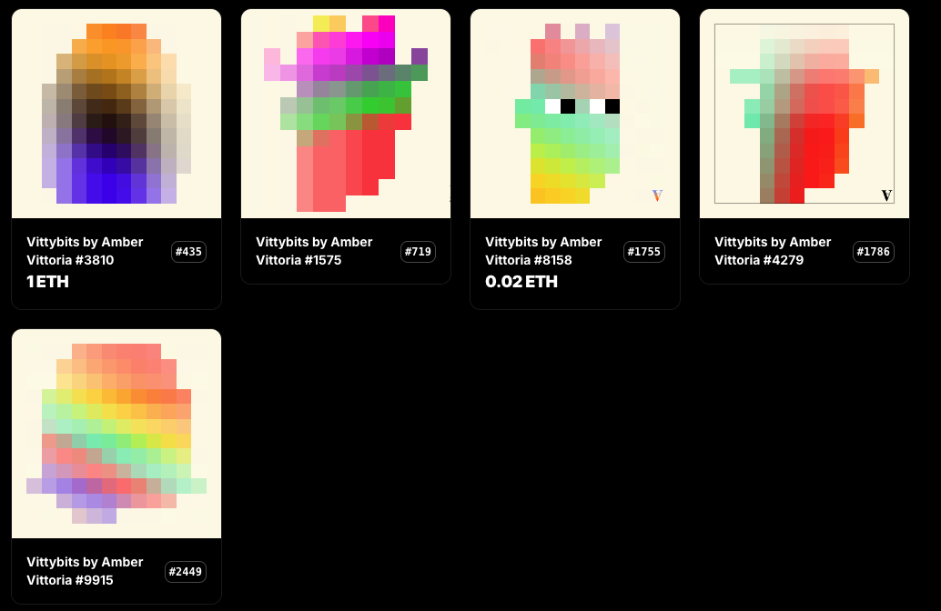 crypto_reapers's tweet photo. Well I got the #FOMO  with these #Vittybits by @amber_vittoria Maybe because I like the vibrant rainbow pallets and pixel art🎨But I did. 

oops 💜 https://t.co/nf81kvWpKE