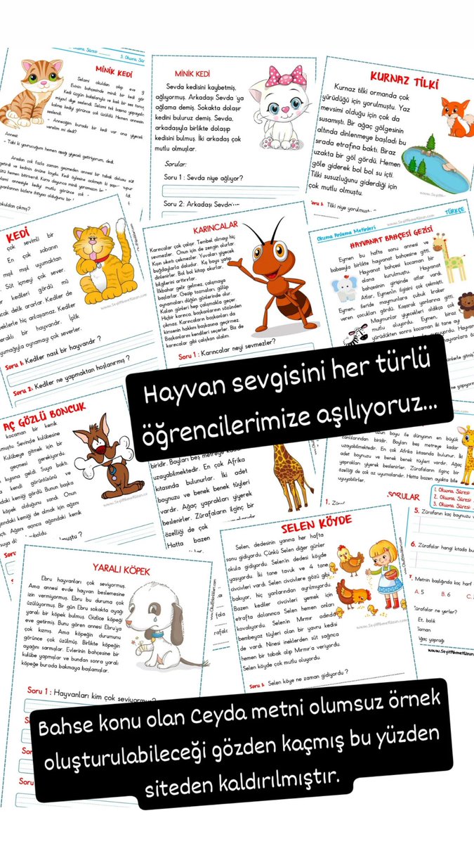 Hayvan sevgisini her türlü öğrencilerimize aşılıyoruz.

Bahse konu olan Ceyda metni olumsuz örnek oluşturabileceği gözden kaçmış bu yüzden siteden kaldırılmıştır. 

#SokakHayvanlarıSahipsizDeğil