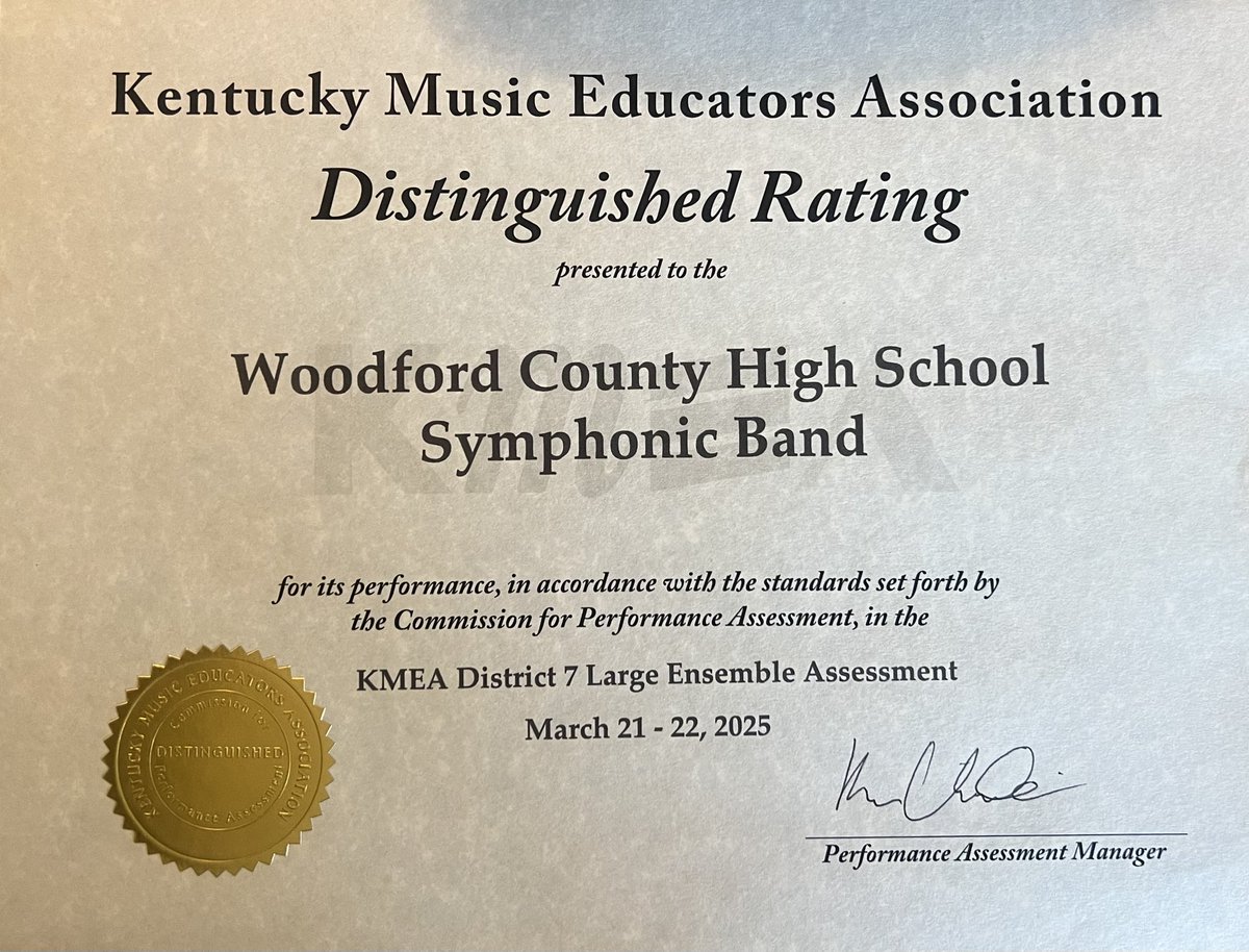 A huge congratulations to the Symphonic Band on earning a Distinguished rating at the KMEA District 7 Assessment event at Scott County HS this afternoon!

Thank you to the Woodford County High School Band Boosters for our post-performance meal at Roosters!