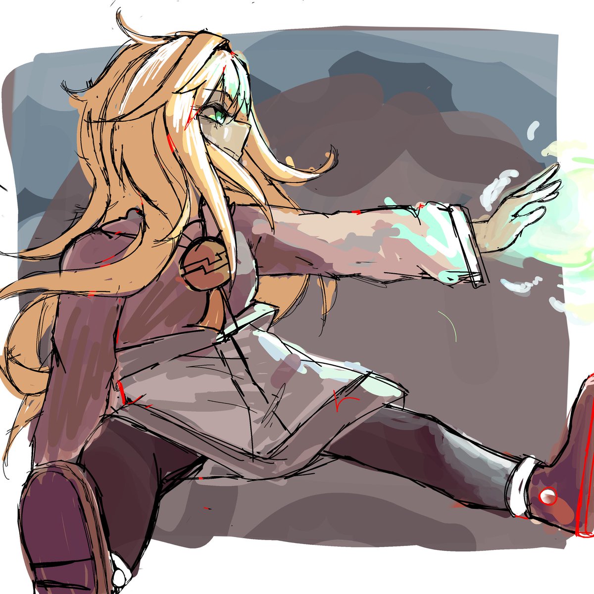 QTrashca's tweet photo. Man this drawing is just way outta ma comfort zone
- Head fully sideways (have BARELY done that)
- weird sitting pose (didnt use ref 😭)
ALSO uh I based sora off the aos2 (see pic) wherr she shoots out some epic shit outta her gun but I was too lazy to draw thr gun ): https://t.co/0RN7r9pdU8