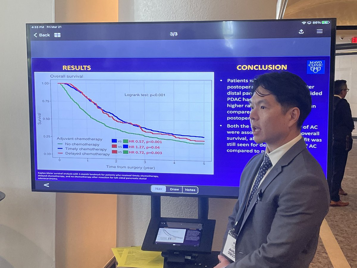 <a href="/DillonCheung/">Dillon Cheung</a>  presenting at #AHPBA2025 on the impact of post-op complications on adjuvant chemo in #DistalPanc #PDAC patients. Coming to a #SurgOncFellowship near you! Great mentorship <a href="/ZhiVenFongMD/">Zhi Ven Fong, MD MPH DrPH</a>