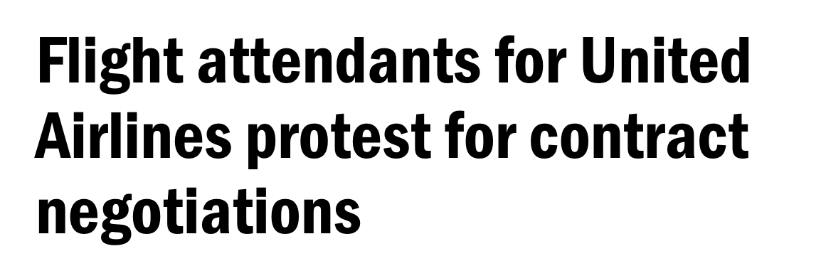 Solidarity with <a href="/afa_cwa/">AFA-CWA</a> flight attendants at <a href="/united/">United Airlines</a>.

They’ve gone years without a raise and make 25% less than peers at American and Southwest. Some are living paycheck to paycheck. United needs to stop the delays and pay them what they deserve.