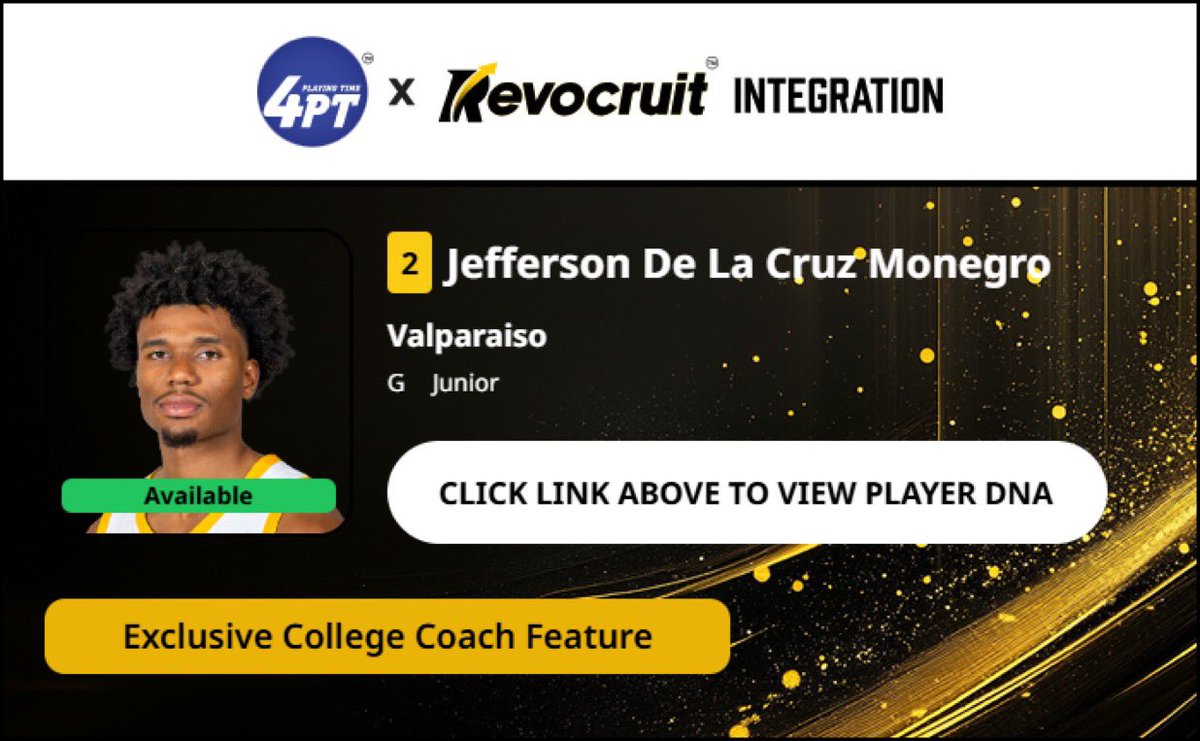 CBB Transfer Portal Spotlight

Jefferson De La Cruz Monegro
6'3" 205
Guard
Valparaiso 

2024-25 Stats (34 Games):
📊 10.2 PPG, 2.8 RPG, 1.6 APG, 38.0 FG%

Coach Exclusive Revocruit Player DNA:
🔗 applink.revocruitathlete.com/player/36733

#TP4PT #TransferPortal