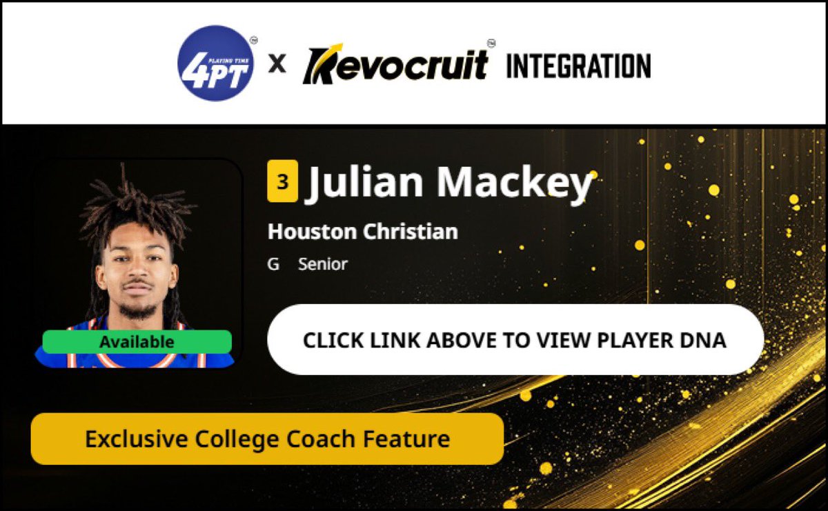 CBB Transfer Portal Spotlight

Julian Mackey
6'2" 160
Guard
Houston Christian 

2024-25 Stats (31 Games):
📊 15.0 PPG, 2.7 RPG, 1.5 APG, 41.0 FG%

Coach Exclusive Revocruit Player DNA:
🔗 applink.revocruitathlete.com/player/4952

#TP4PT #TransferPortal