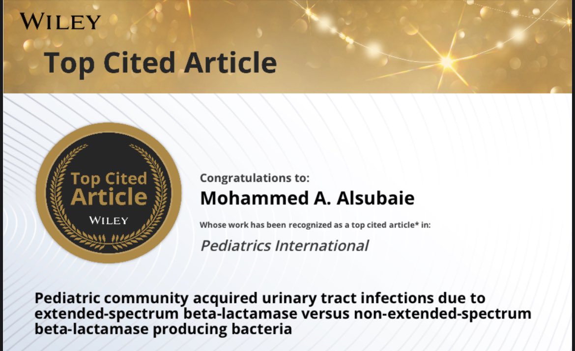 vMSubaie's tweet image. الحمدلله، تم اختيار أحد أبحاثنا ضمن الأبحاث الأكثر استشهادًا في مجلة Pediatrics International 🌟. 
#TopCitedArticle