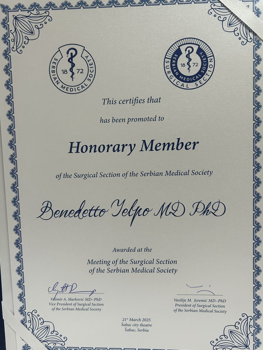 It is an immense honor and privilege to be part of such an incredible and inspiring family. 

I am deeply grateful to the #Surgical #SerbianMedicalSociety 🇷🇸 for welcoming me as an Honorary Member 🙏