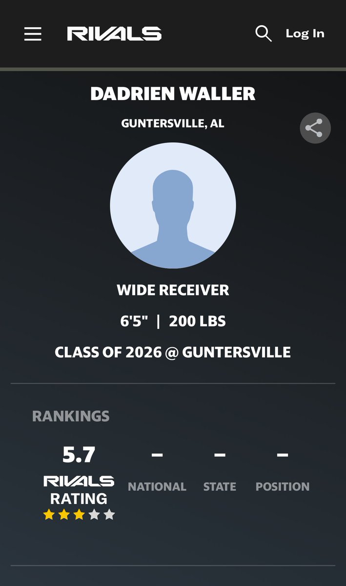 DadrienWaller's tweet image. #Agtg Blessed to be rated a 3⭐️ by @Rivals