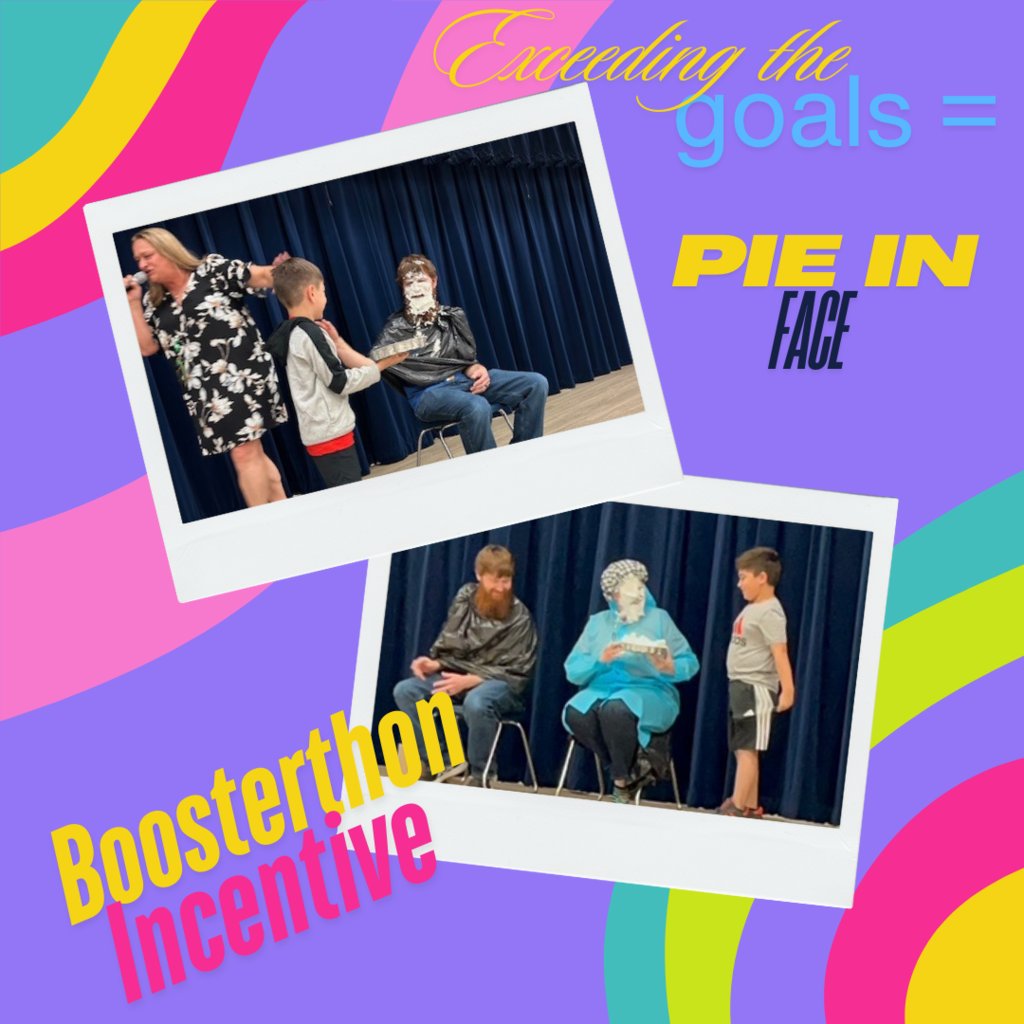 Our Eagles soared past their Boosterthon Goals, leading to the amusing moment when Music Teacher Mr. Gammons and Librarian Mrs. Hinojosa took a pie to the face. They truly are such good sports!
