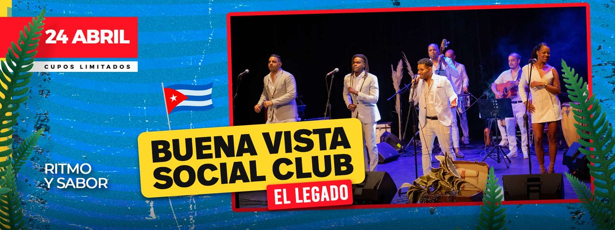 🌟Buena Vista Social Club "El Legado" | 24 Abril 2025 | Sala PP 🌟
🎟️ticketmaster.cl | sangines.cl 
🕖 20:00 horas
Un colorido escenario, mucha magia y el pegajoso ritmo de La Habana te invitan a participar de este evento musical internacional.