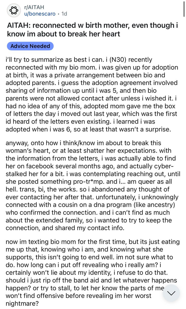 amithearsehole's tweet image. Omg. Imagine deciding not to reach out to your birth mother because you found out she voted for Trump. 🤡