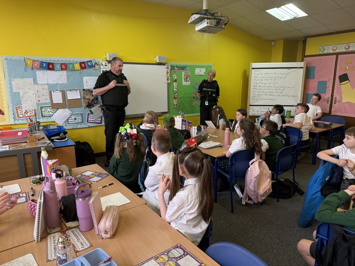 MrsY_StP's tweet photo. World of Work 
A big thank you to A’s Mum and Dad who visited us today and talked to us about their work with Police Scotland. We loved hearing all about the skills and qualities needed to become a police officer and some of their favourite parts of the job! #inspiringlearners https://t.co/6XJa2I9ziv