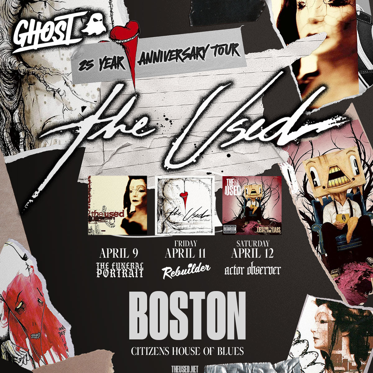 Citizens House of Blues Boston (@hobboston) on Twitter photo #SupportUpdate! 🤘 Don't miss <a href="/TFP_devotion/">The Funeral Portrait</a> opening for <a href="/WeAreTheUsed/">The Used</a> in Boston on 4/9, <a href="/RebuilderBoston/">Rebuilder</a> on 4/11 and <a href="/actorobserver/">ACTOR OBSERVER</a> on 4/12!
Get tickets now!
🎟: bit.ly/3Zti75b #SupportUpdate! 🤘 Don't miss <a href="/TFP_devotion/">The Funeral Portrait</a> opening for <a href="/WeAreTheUsed/">The Used</a> in Boston on 4/9, <a href="/RebuilderBoston/">Rebuilder</a> on 4/11 and <a href="/actorobserver/">ACTOR OBSERVER</a> on 4/12!
Get tickets now!
🎟: bit.ly/3Zti75b