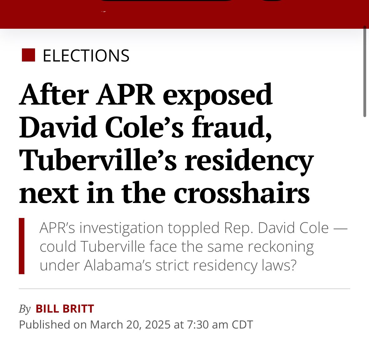 You can run, but you can’t hide <a href="/TTuberville/">T</a> .

A Florida Man shouldn’t be running for Governor of Alabama.