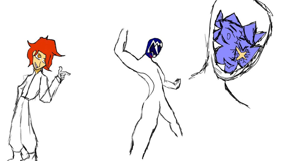 Shadic665's tweet image. Coool dnd character from a jojo inspired dnd camoaignnnnn. His name is praxis (first one is fro, 2021 I think the other two are redesigns from late last year)