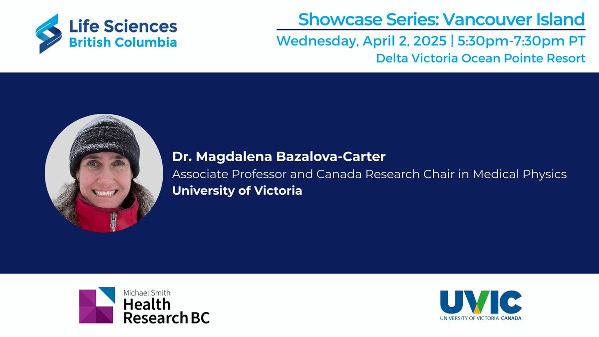 lifesciences_bc's tweet photo. Join us in Victoria on April 2, 2025 for our Showcase Series to learn about the exciting developments on Vancouver Island!

Hear Dr. Magdalena Bazalova-Carter in her topic of “Expanding Access to Cancer Treatment: The KOALA Radiotherapy Project.”

Tickets: https://t.co/IVd7KXpvbh https://t.co/3dMP6pYM4N