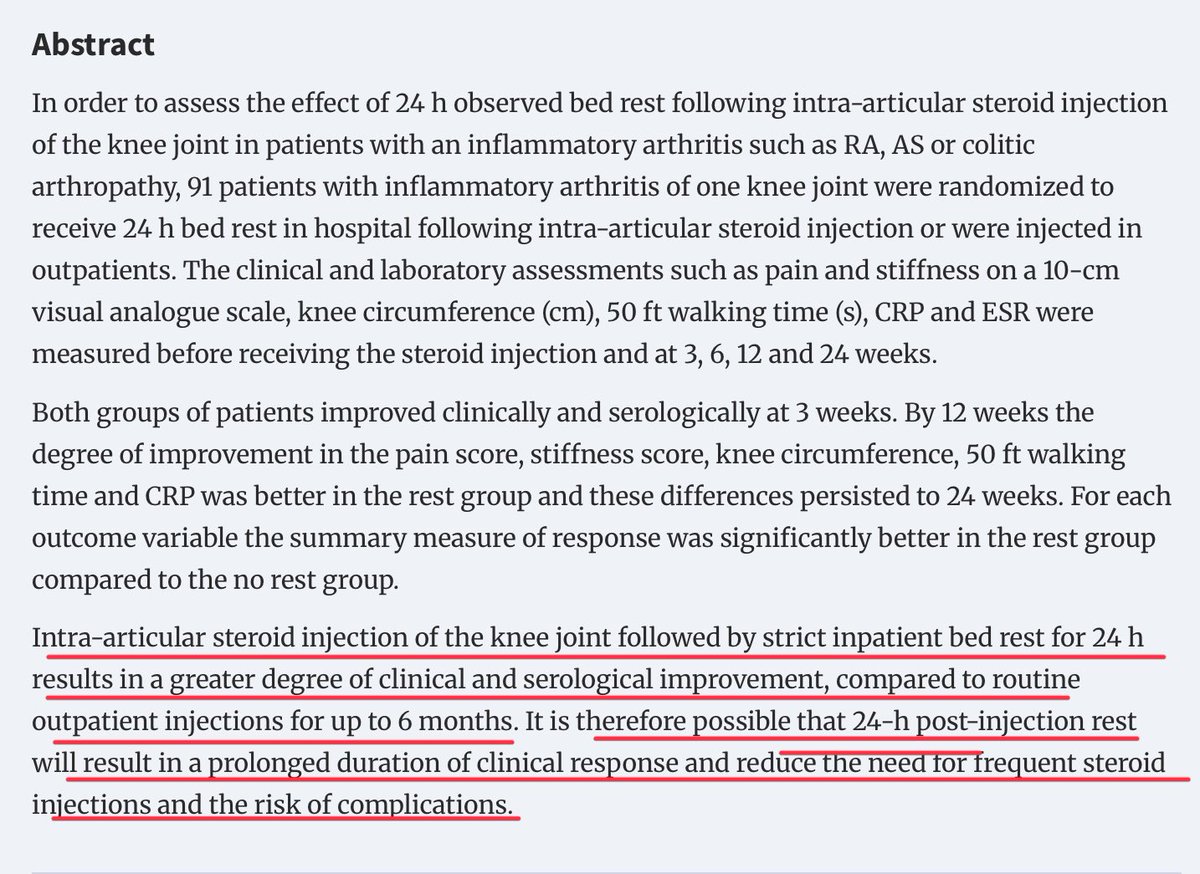A randomized controlled study of post-injection rest following intra-articular steroid therapy for knee synovitis

academic.oup.com/rheumatology/a…