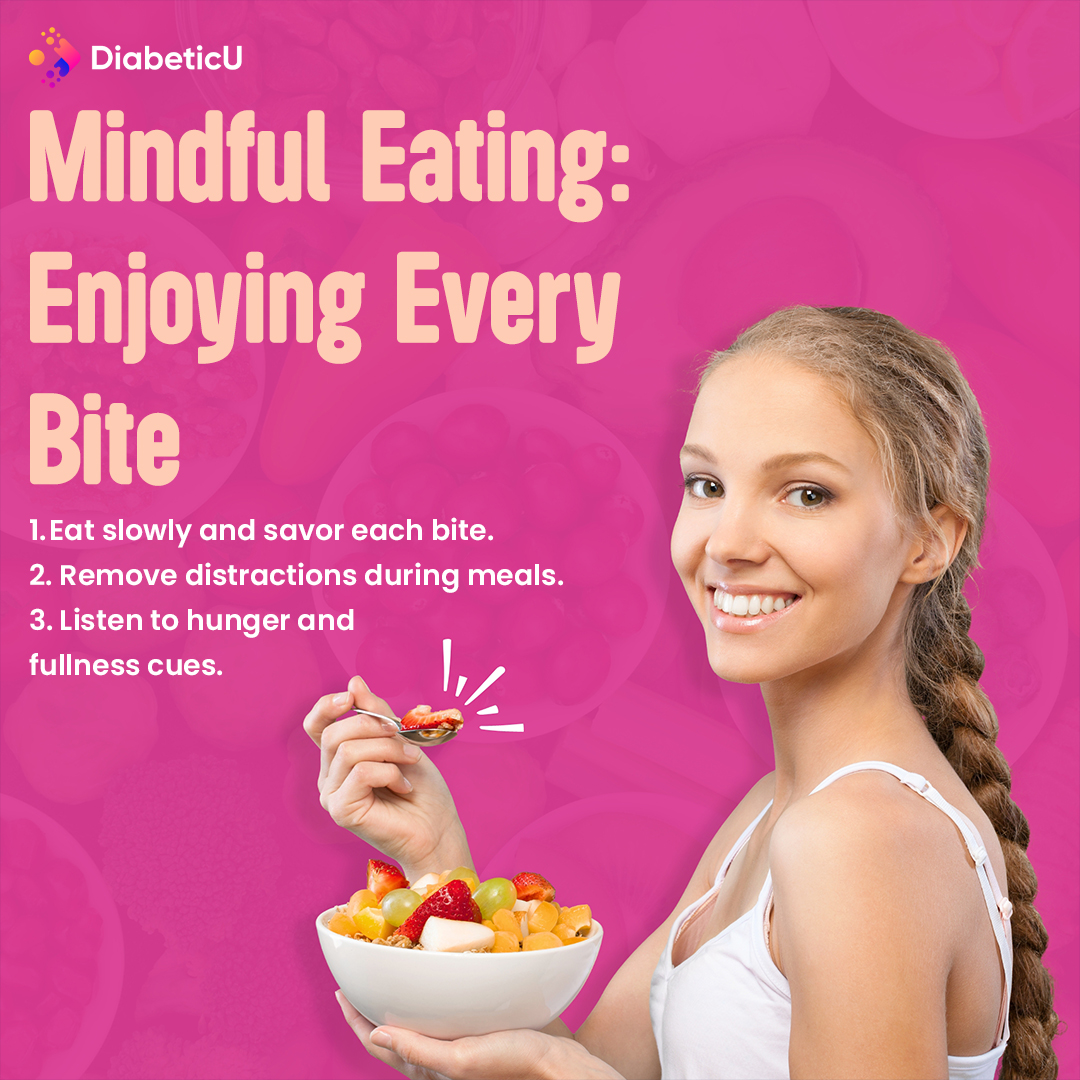 DiabeticuHealth's tweet photo. A healthy mind and mindful eating = key to diabetes management! 
✔️ Practice gratitude to reduce stress &amp; boost well-being
✔️ Eat slowly &amp; stay present during meals
✔️ Listen to your body's hunger &amp; fullness cues
How do you stay mindful? 
#DiabetesCare #Wellness https://t.co/VwTayEsQp1