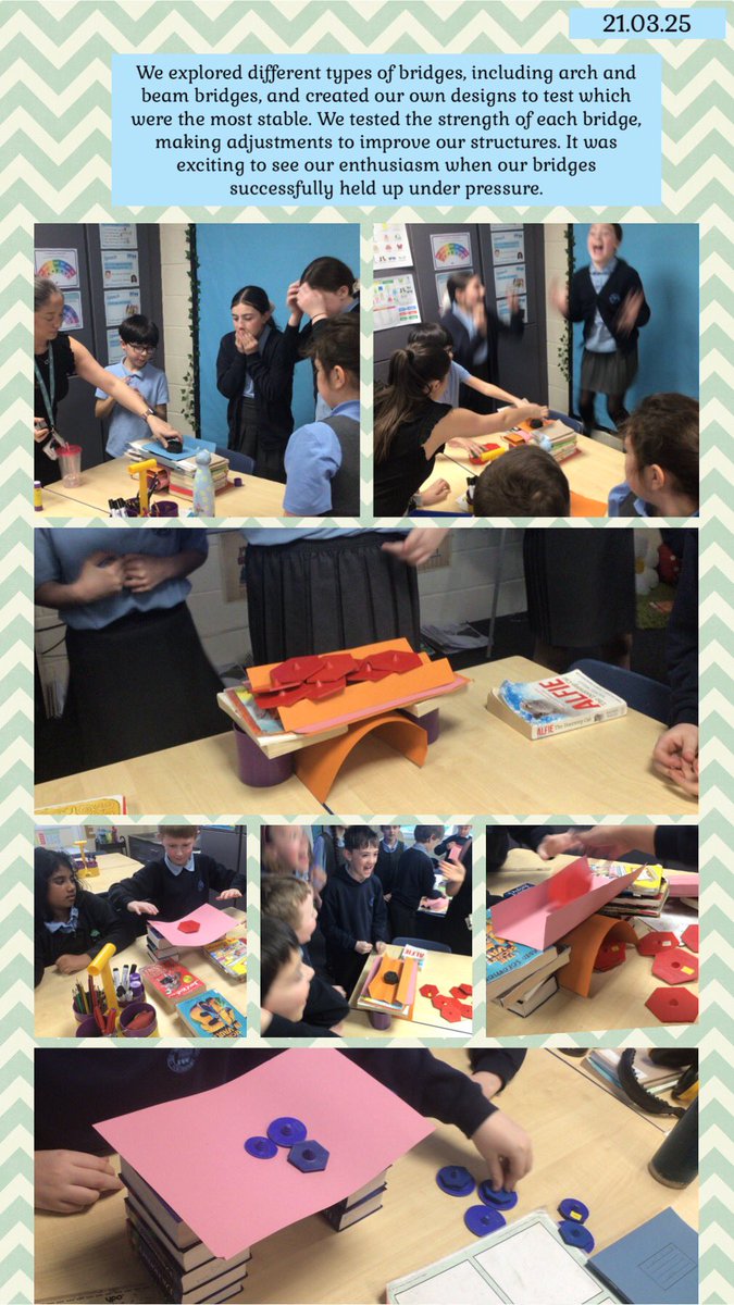Y5Kew's tweet photo. We explored arch &amp; beam bridges, designing our own to test stability. After testing and making adjustments, it was exciting to see our bridges hold up under pressure! 🌉😃 https://t.co/OBmt6E0gvj
