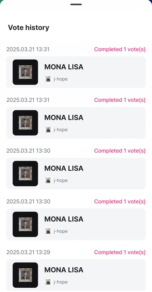 — ARMY, pasen a votar por "MONA LISA" de #JHOPE en la pre-votación de mnet 👇

(mnetplus.onelink.me/TRa8/94wr5mku?…)

den rt para difundir y comenten sus capturas usando: #jhope_MONALISA