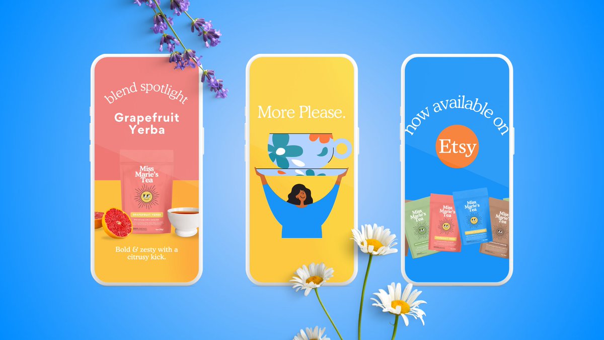 JustGoodStudio's tweet image. Miss Marie's Tea just got a major glow up. 🌞☕️✨

Brighter, bolder, and bursting with personality—this rebrand is bringing out the sunshine. From vibrant packaging to fresh branding, the goal was to make the outside match the bold flavors inside. 
#branding #packaging #ecommerce