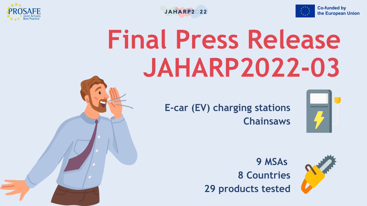 🔌⚡ Charging ahead!

JAHARP2022-03 has wrapped up its evaluation of EV charging stations &amp; chainsaws, reinforcing safety &amp; compliance across the EU.

Discover the key findings here: prosafe.org/index.php/en/n…