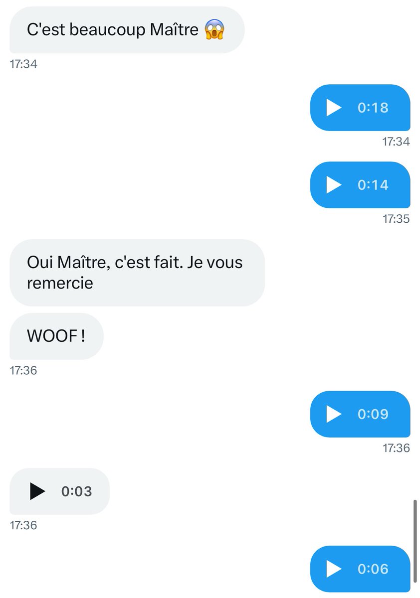 +75€ ✅

Qu’est-ce que j’aime prendre en mains et faire progresser mes cl€bards. 

En cage, pluggué, il ne vous reste plus qu’à obéir et Me servir. Zeus finira tatoué sur votre peau, abrutis. ⚡️

Une fois bien exploités, je vous renvoie à la niche et continue de profiter. 😎