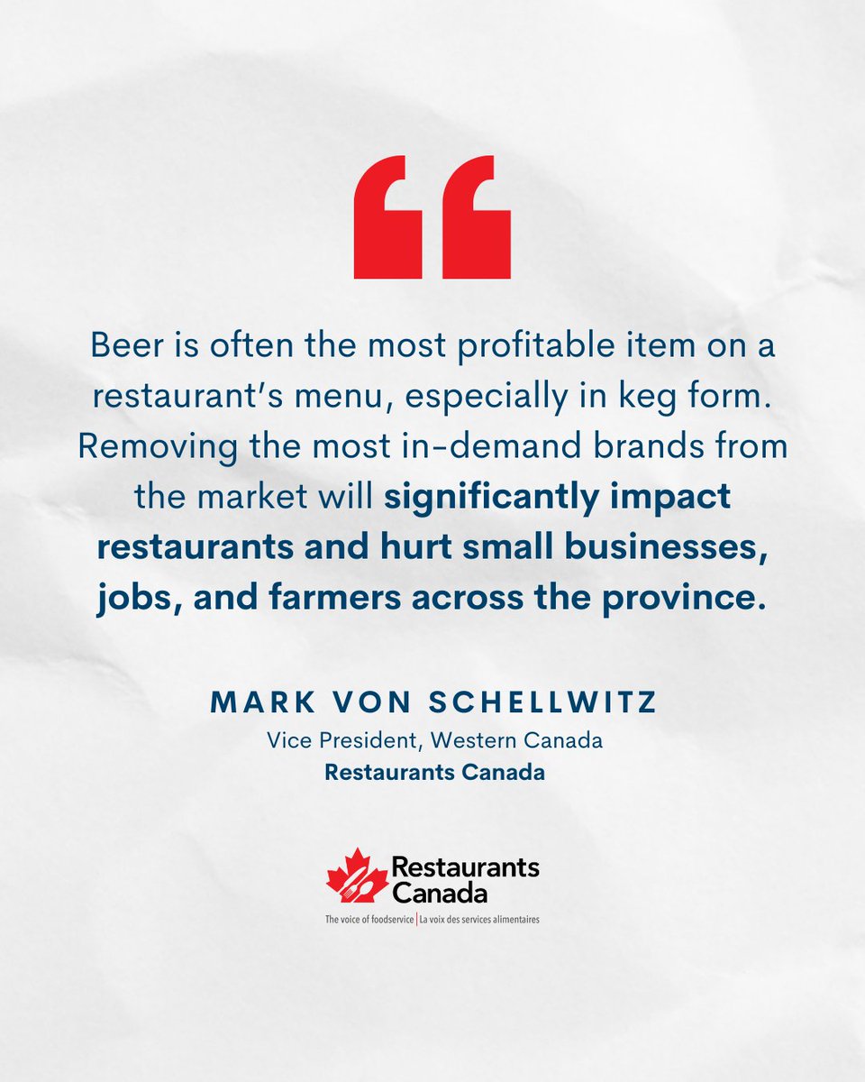 Restaurants Canada is calling on the Government of Saskatchewan to reconsider its decision to ban US-branded but Canadian-made beer and other products from provincial distribution. This policy affects many of the key brands most ordered by our restaurants patrons from iconic