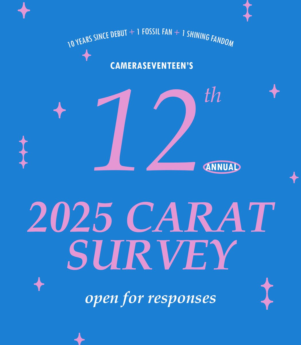 cameraseventeen's tweet photo. 10 years since SVT's debut + 1 fossil fan + 1 shining fandom = the 12th annual Carat Survey is now open!

Responses will be collected for ~1 month. Feel free to spread! Thanks as always for participating 💕 #SEVENTEEN 

🔗: https://t.co/ZG5jkLWKpF https://t.co/Kq97gpm2Gk