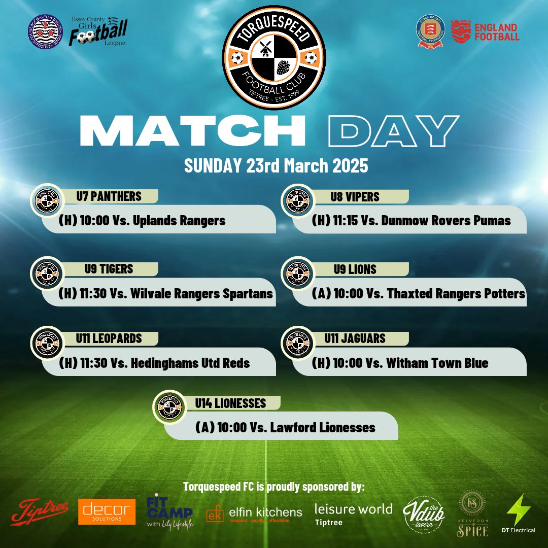 TorquespeedYFC's tweet image. 🤩 5 matches at home this week! 🤩

We look forward to welcoming all teams and spectators to Leisure World Tiptree. 
Safe travels to our U9 Lions and U14 Lionesses.

Which match will YOU be at? 🤔

Best of luck to all our teams.

COME ON YOU ORANGE 

🧡🖤🧡