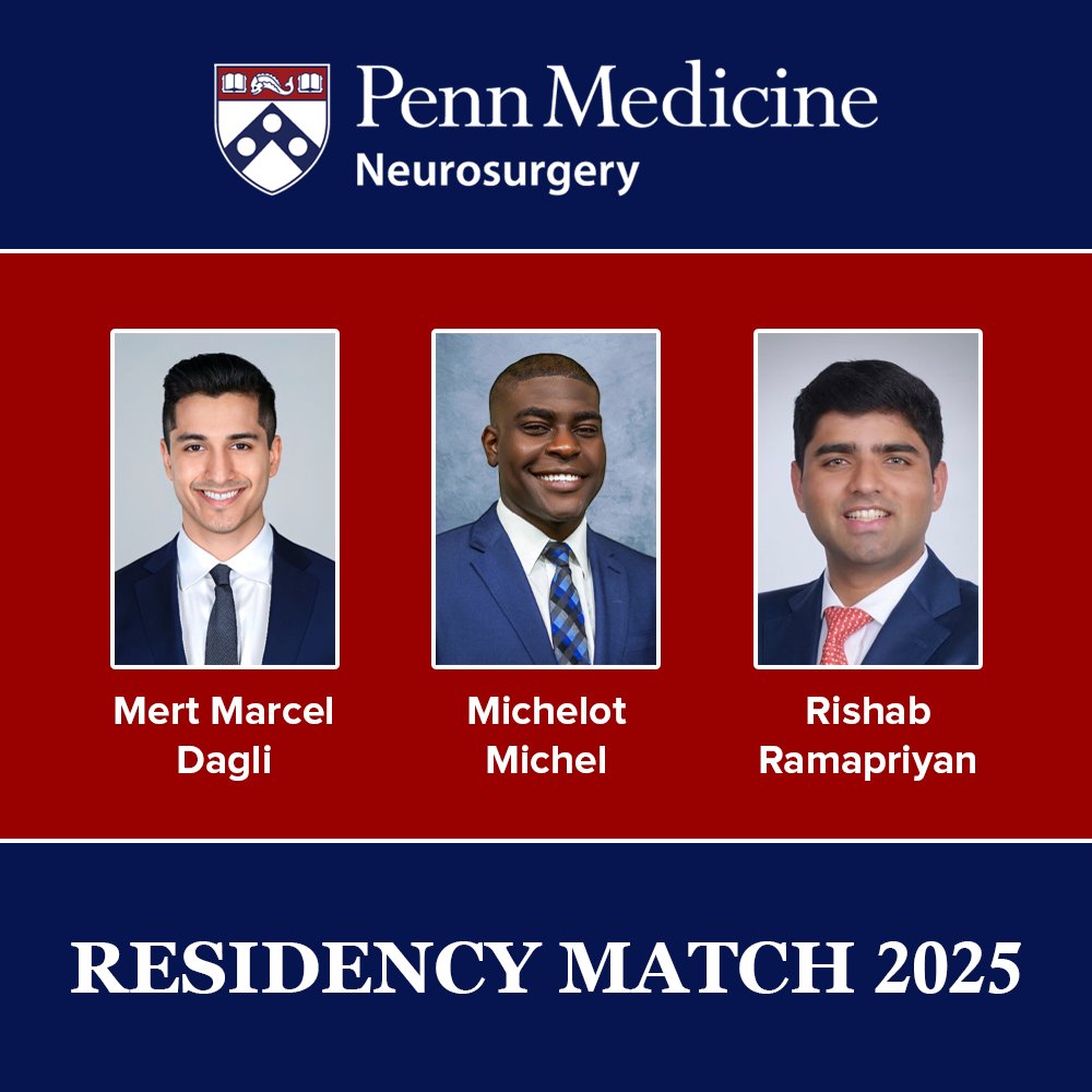 Penn Neurosurgery (@pennnsg) on Twitter photo We're thrilled to announce that <a href="/marceldagli/">Mert Marcel Dagli MD</a>, <a href="/MichelotMichel/">Michelot Michel</a>, and <a href="/rishabrama/">Rishab Ramapriyan</a> have matched into our #Neurosurgery Residency Program!
#Match2025 #MatchDay We're thrilled to announce that <a href="/marceldagli/">Mert Marcel Dagli MD</a>, <a href="/MichelotMichel/">Michelot Michel</a>, and <a href="/rishabrama/">Rishab Ramapriyan</a> have matched into our #Neurosurgery Residency Program!
#Match2025 #MatchDay