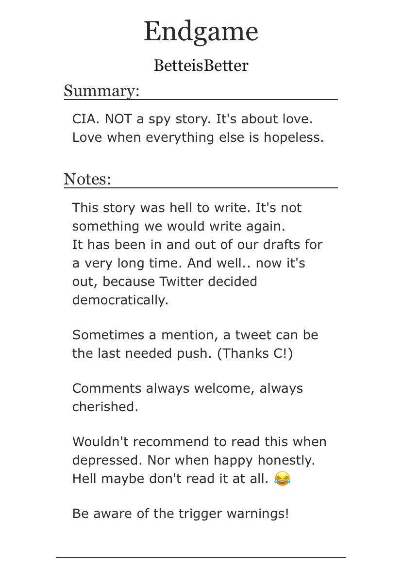 You voted so here you are. ENDGAME. The whole story is posted at once. <a href="/JetsetNL/">BetteisBetter</a>