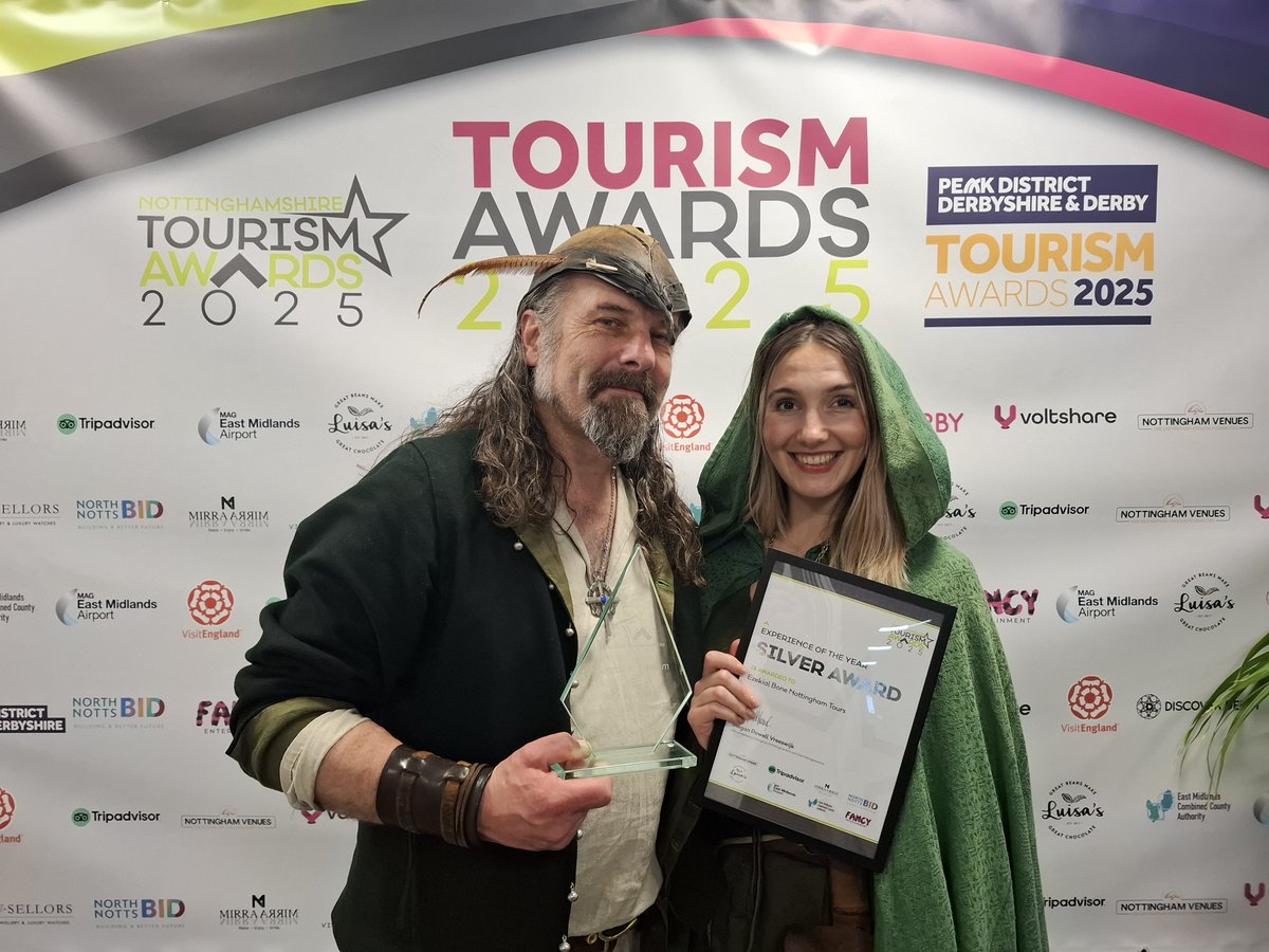 EzekialBone's tweet photo. Two more feathers for my hat 🎯 Honoured to have been awarded a Service to Industry Award for #30yearsandcounting 🏹 and Silver in the 'Experience of the Year' category 🏹at the #nottinghamshiretourismawards 25 last night 🙂 'For #Nottingham!!' Join us! 🍻#EnglishTourismWeek25 https://t.co/9FK2IZ51cV