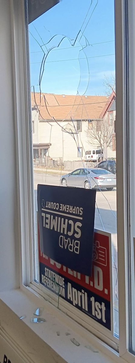WisGOP's tweet photo. Last night, windows at the WisGOP Hispanic Outreach Office were vandalized. We will not be intimidated by these acts of vandalism and remain committed to reaching all communities across Wisconsin. https://t.co/V7JPWkawKD
