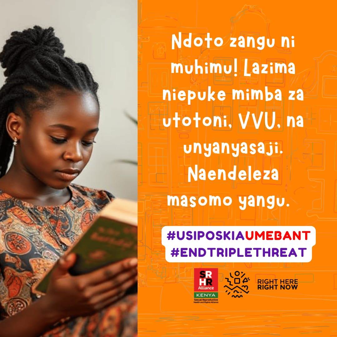 Young Urban Women Movement Nairobi (@yuwmnairobi) on Twitter photo #UsiposkiaUmebant
#EndTrippleThreat
<a href="/RHRNKenya/">Right here Right now Ke</a> <a href="/KenyaSRHR/">Kenya SRHR Alliance</a> <a href="/YUWMNairobi/">Young Urban Women Movement Nairobi</a> <a href="/Urban_Movement/">Urban</a> <a href="/LadiesNawiri/">Nawiri Ladies Organization</a>
Teenage Pregnancies huzima ndoto za madada zetu. Tutie Zii! #UsiposkiaUmebant
#EndTrippleThreat
<a href="/RHRNKenya/">Right here Right now Ke</a> <a href="/KenyaSRHR/">Kenya SRHR Alliance</a> <a href="/YUWMNairobi/">Young Urban Women Movement Nairobi</a> <a href="/Urban_Movement/">Urban</a> <a href="/LadiesNawiri/">Nawiri Ladies Organization</a>
Teenage Pregnancies huzima ndoto za madada zetu. Tutie Zii!