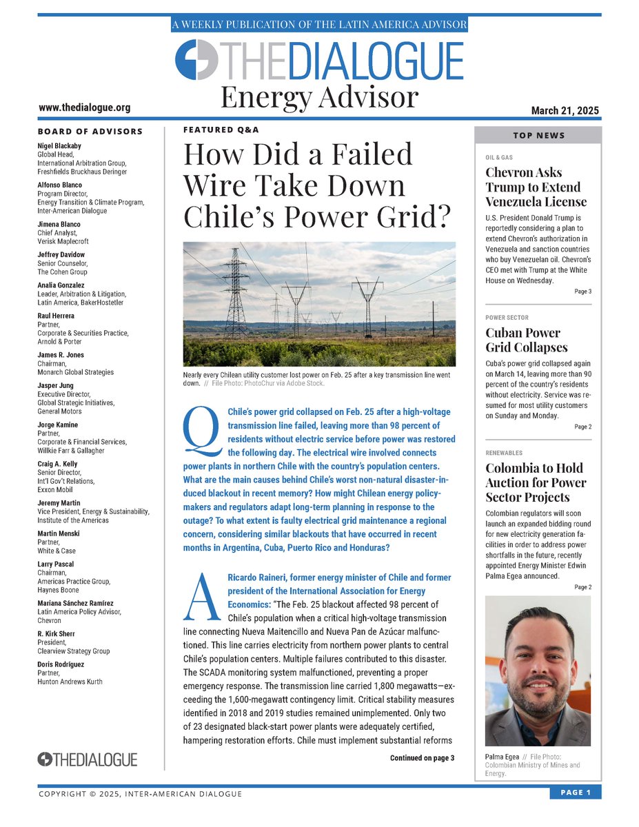 The recent Chile blackout hit 98% of the population—more than a failed line- exposing deep grid flaws. My take in The Dialogue: 🔗 thedialogue.org/energy-advisor/ #EnergySecurity #Chile #PowerGrid