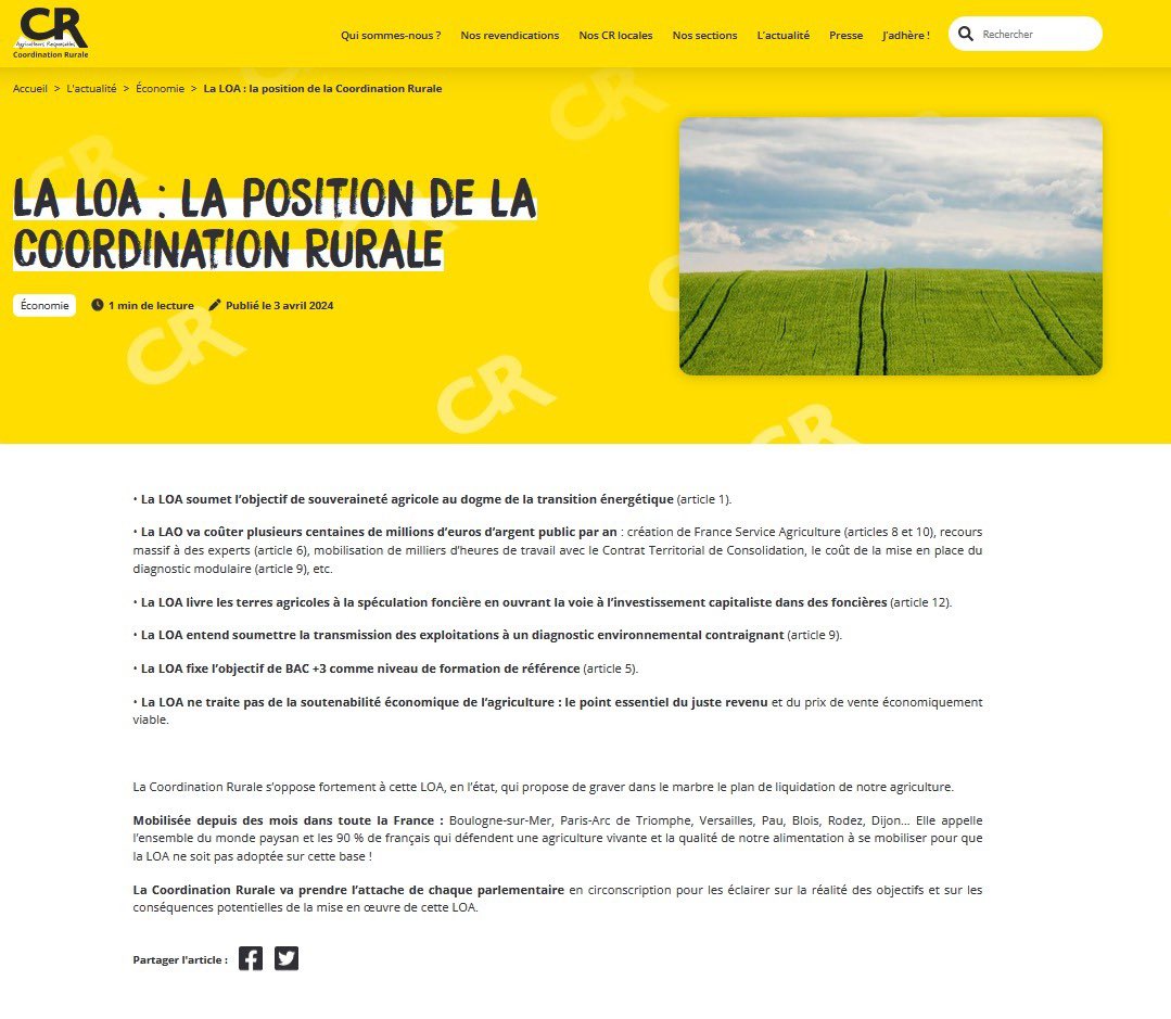 Maxime Buizard (@maximebuizard) on Twitter photo <a href="/coordinationrur/">Coordination Rurale</a> Quand on n’a pas la moindre vision, on raconte n’importe quoi, quitte à prendre les agriculteurs pour des cons ! Pour rappel, la <a href="/coordinationrur/">Coordination Rurale</a> ne voulait pas de la LOA qui «gravait dans le marbre le plan de liquidation de notre agriculture». Honte à vous ! <a href="/coordinationrur/">Coordination Rurale</a> Quand on n’a pas la moindre vision, on raconte n’importe quoi, quitte à prendre les agriculteurs pour des cons ! Pour rappel, la <a href="/coordinationrur/">Coordination Rurale</a> ne voulait pas de la LOA qui «gravait dans le marbre le plan de liquidation de notre agriculture». Honte à vous !