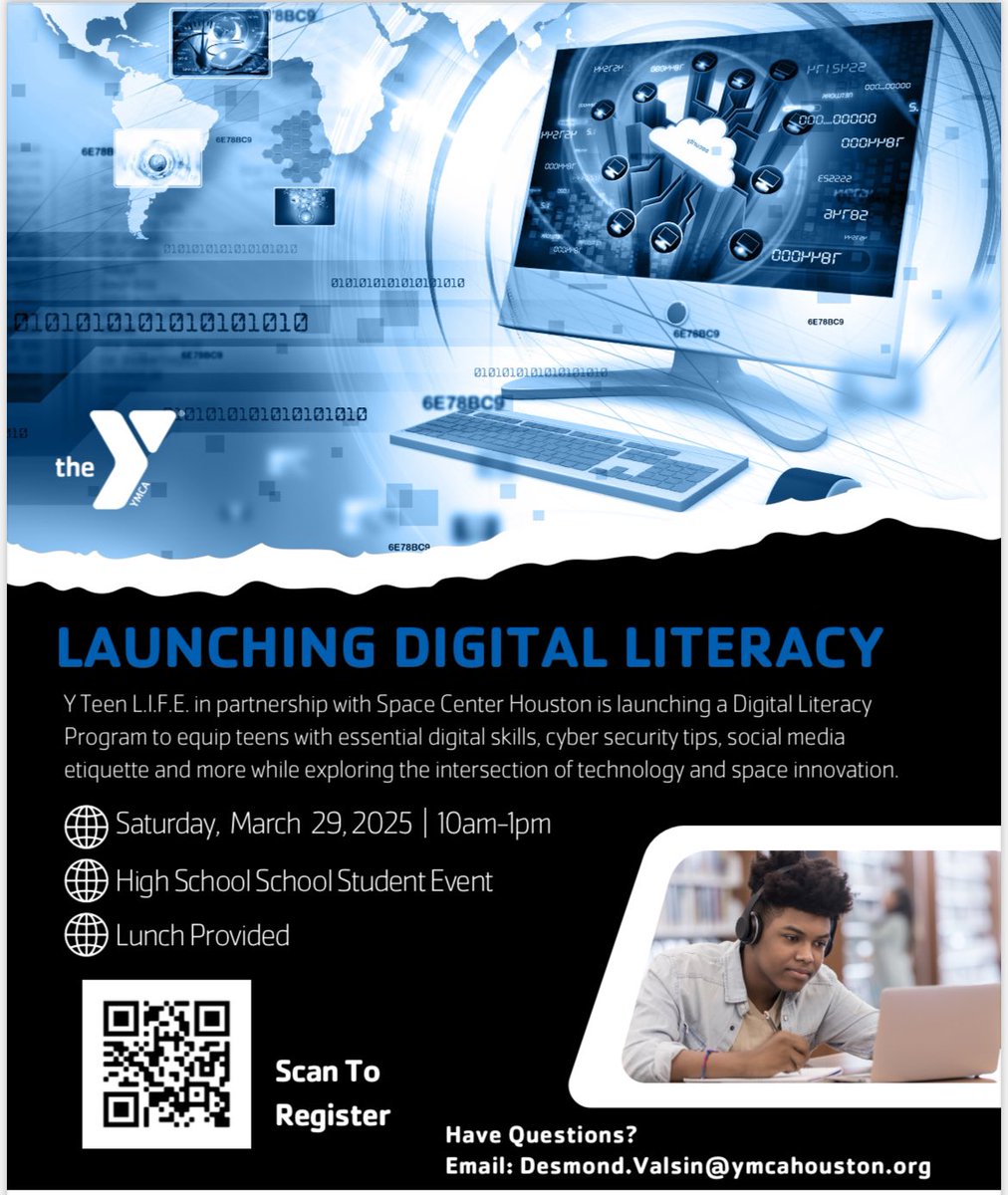 We have a digital literacy event for high school students sponsored by Space Center Houston. A valuable opportunity for students to gain important skills in digital literacy. This event is FREE and will take place on Saturday, March 29, from 10am to 1pm at the West Orem Ymca!