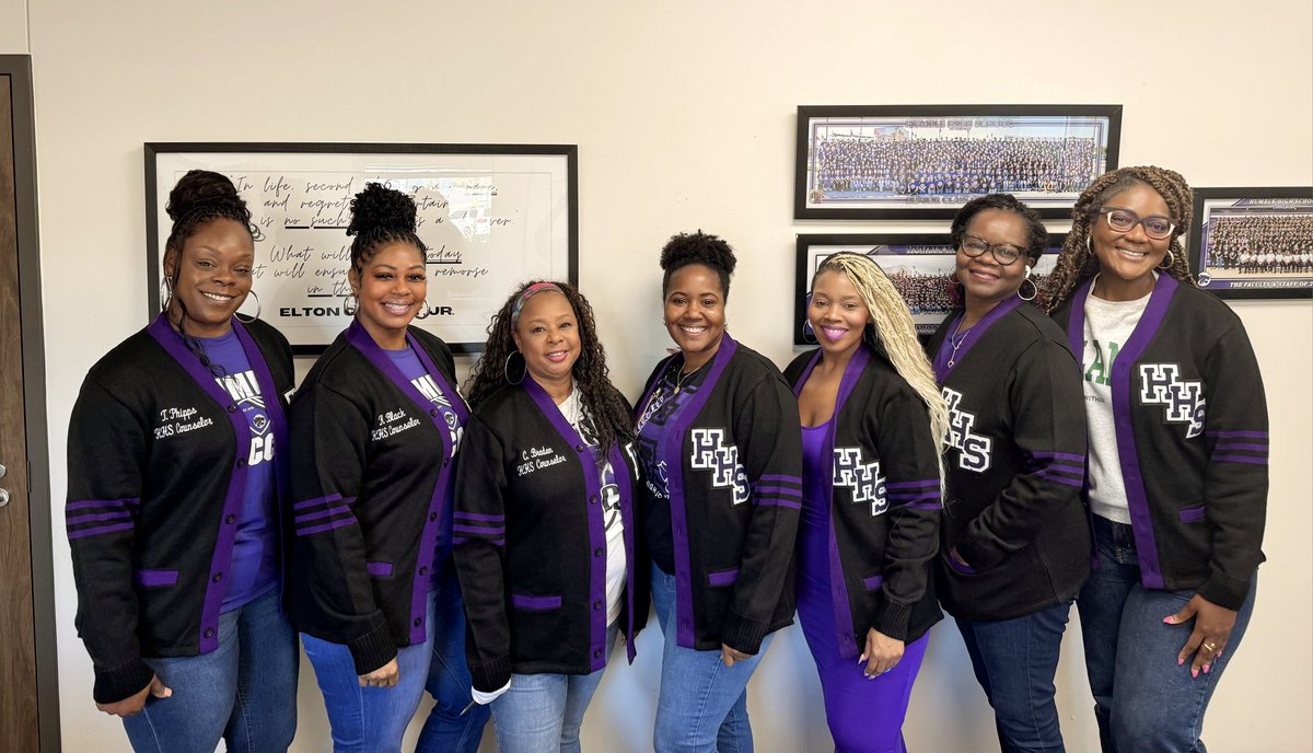 Rocking our new cardigans! Thanks @MrCosby_HHS! #happycounselors