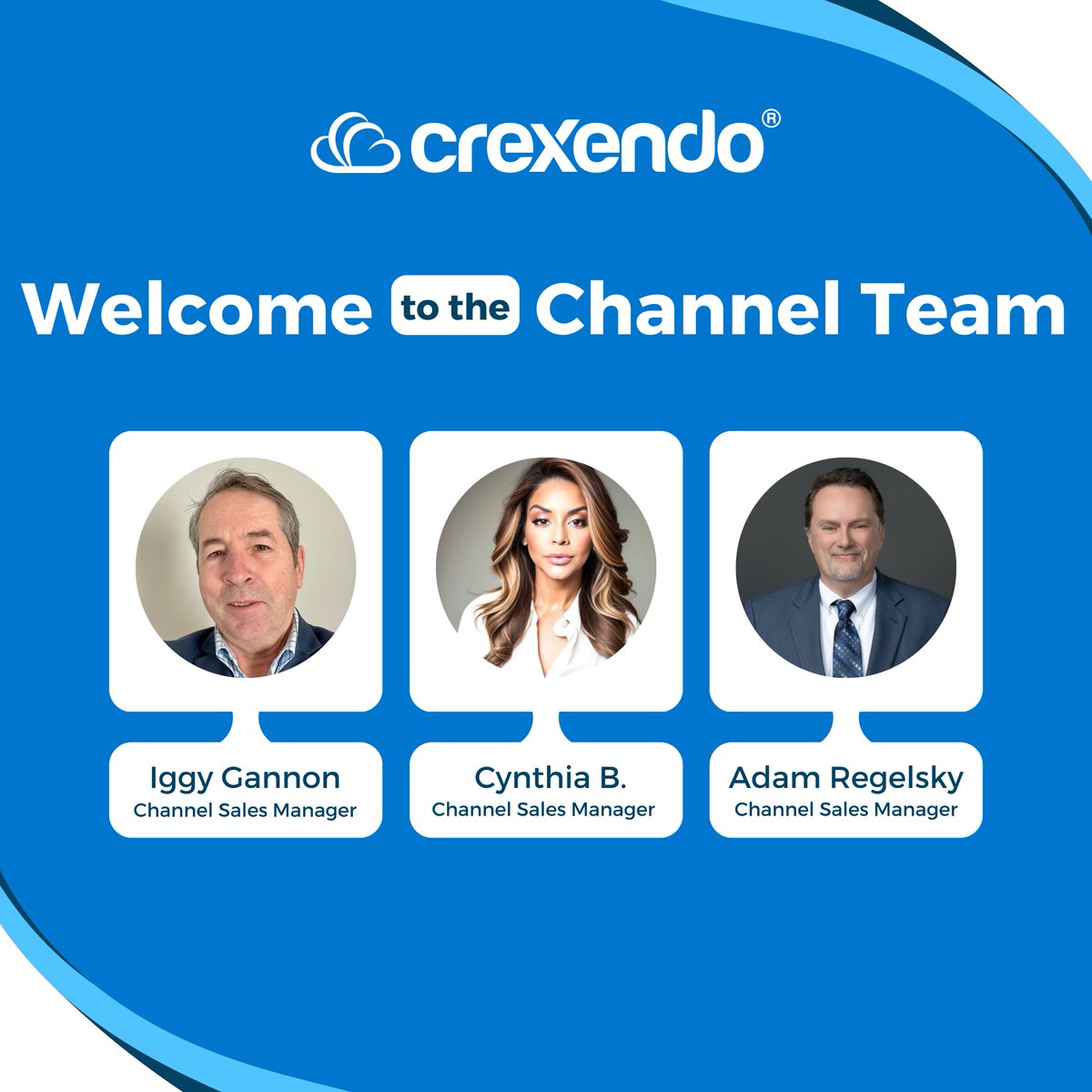 Crexendo's tweet photo. We’re thrilled to introduce three incredible additions to our Crexendo Channel Team: Iggy G., Adam R., and Cynthia B.! Each of them brings unique expertise and passion to the table, and we can't wait to see the amazing impact they'll have in the channel. #Crexendo #ChannelTeam https://t.co/0SeHDCxPhy