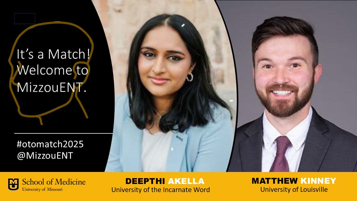 MizzouENT (@mizzouent) on Twitter photo Congratulations to our incoming residents Dr. Deepthi Akella and Dr. Matthew Kinney! We look forward to you joining <a href="/MizzouENT/">MizzouENT</a>! #OtoMatch2025 #OtoMatch25 #matchday #match2025 #iamoto <a href="/AAOHNS/">AmAcadOtolaryngology</a> Congratulations to our incoming residents Dr. Deepthi Akella and Dr. Matthew Kinney! We look forward to you joining <a href="/MizzouENT/">MizzouENT</a>! #OtoMatch2025 #OtoMatch25 #matchday #match2025 #iamoto <a href="/AAOHNS/">AmAcadOtolaryngology</a>