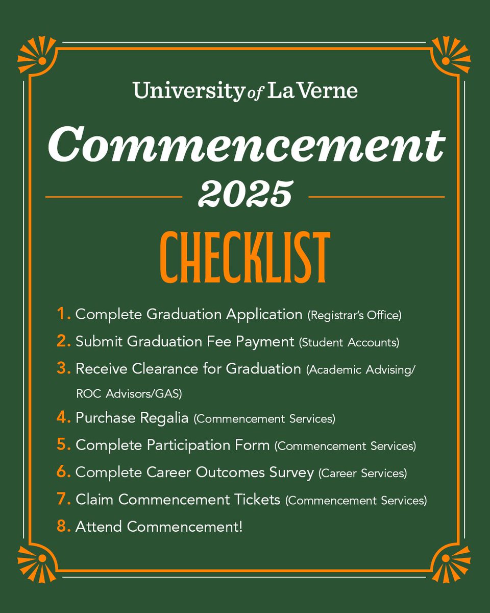 Class of 2025–Are you ready?🎓
Follow the checklist and get ready to celebrate! 
#ULVCommencement2025