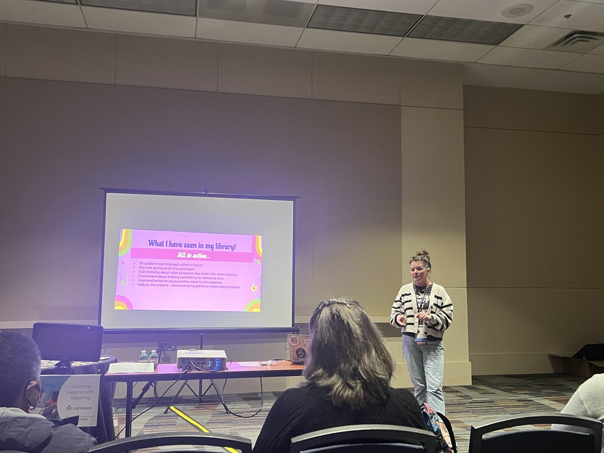 VOCALCCSD's tweet photo. Great job Ms. Hale presenting at #SCASL25 and sharing how she uses makerspace activities in the library to meet students’ SEL needs! Charleston County School District James Island Elementary School https://t.co/c9Ts8PZ7as