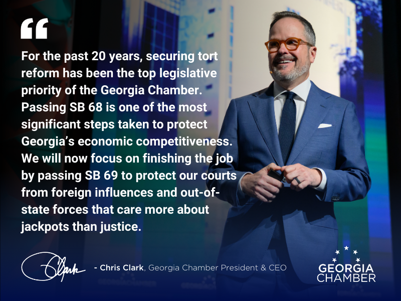 GAChamber's tweet photo. @GovKemp @GASenatePress The #GAChamber and our tens of thousands of members across the state, applaud the @GASenatePress and the @GaHouseHub for consistently voting in a bipartisan manner to pass #SB68, the first part of @GovKemp’s #TortReform package. #GAPOL https://t.co/PmKQ3gIWTV