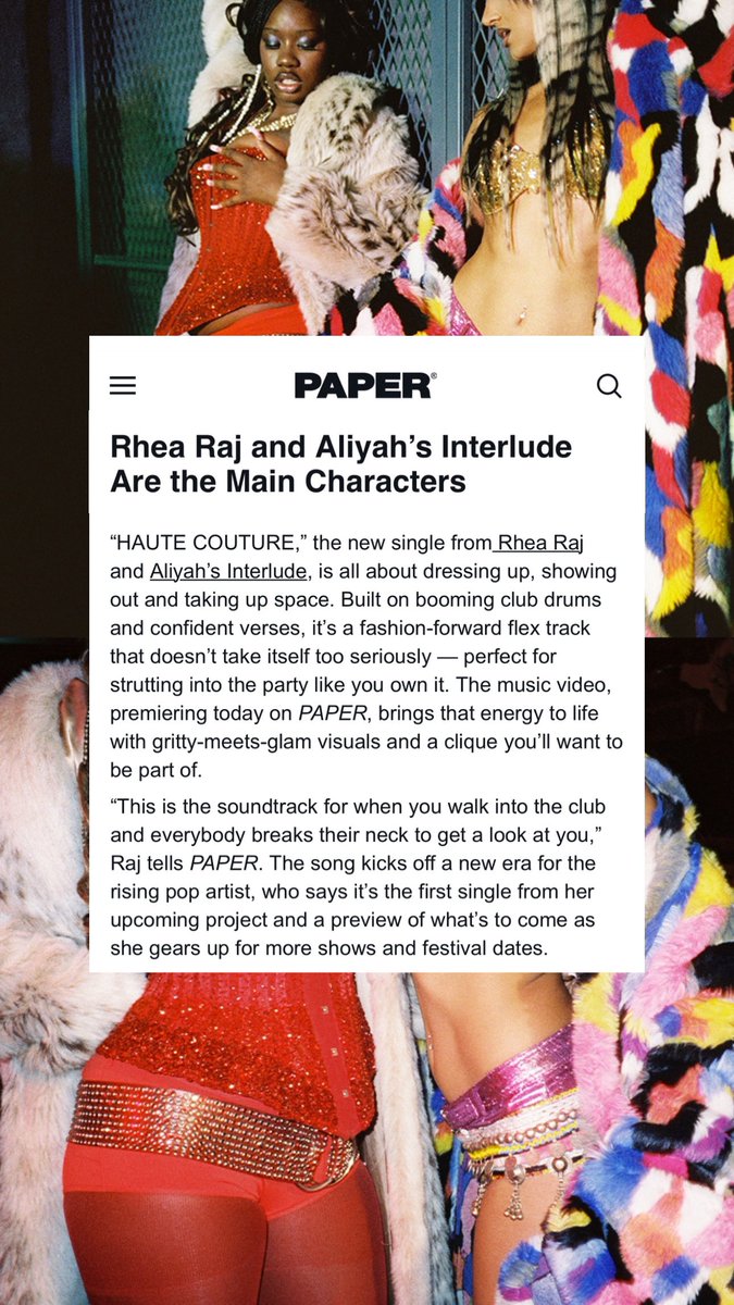 RheaRaj_HQ's tweet photo. [📝] RHEA talks to PAPER MAGAZINE about her new single ‘HAUTE COTURE’ with ALIYAH’S INTERLUDE an a new era of music 👀🤭💋

#RheaRaj @rhearaj 
#AliyahsInterlude @aliyahInterlude 
#PaperMagazine @papermagazine 
#HauteCouture #NewMusic https://t.co/W2p45mRwcK