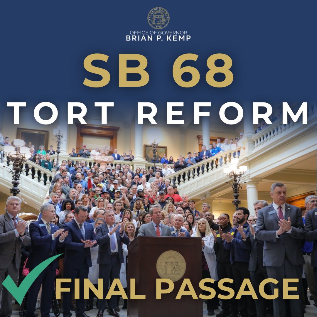 Thank you to @johnfkennedyGA, <a href="/LtGovJonesGA/">Lt. Governor Burt Jones</a>, 
<a href="/JamesDBurchett/">Representative James Burchett</a>, <a href="/JonBurnsGA/">JonBurnsGA</a>, and all of our partners in the General Assembly who fought the good fight for commonsense tort reform. They have made history today with its final passage, helping to stabilize costs and ensure fairness