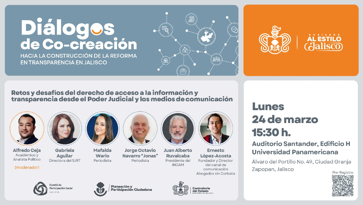 La Facultad de Derecho extiende su invitación a “Diálogos de Co-creación”. 
Únete a la conversación sobre la construcción de la reforma en transparencia en Jalisco.

Lunes 24 de marzo
Auditorio Santander
15:30 hrs.

¡Sé parte del cambio!
