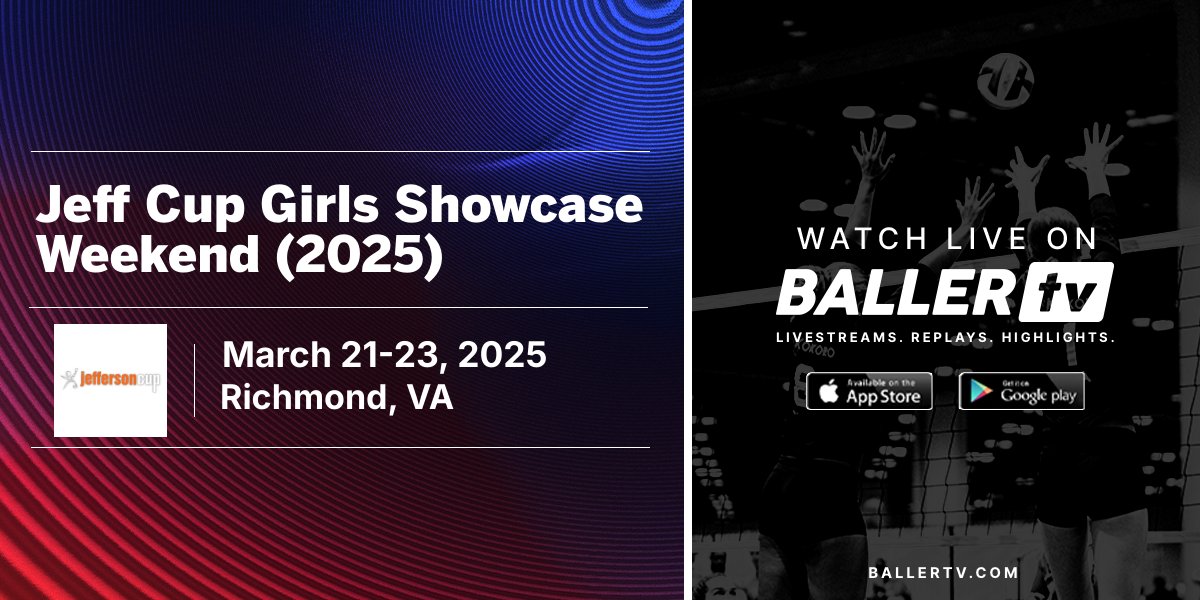 Soccer on BallerTV (@ballertvfc) on Twitter photo The @JeffersonCup Girls Showcase Weekend is LIVE! 
Tune in now to catch all the action on BallerTV.
π
 Fri, Mar 21 - Sun, Mar 23, 2025
π Richmond, VA
π Watch live: bit.ly/4bQB2N8 The @JeffersonCup Girls Showcase Weekend is LIVE! 
Tune in now to catch all the action on BallerTV.
π
 Fri, Mar 21 - Sun, Mar 23, 2025
π Richmond, VA
π Watch live: bit.ly/4bQB2N8